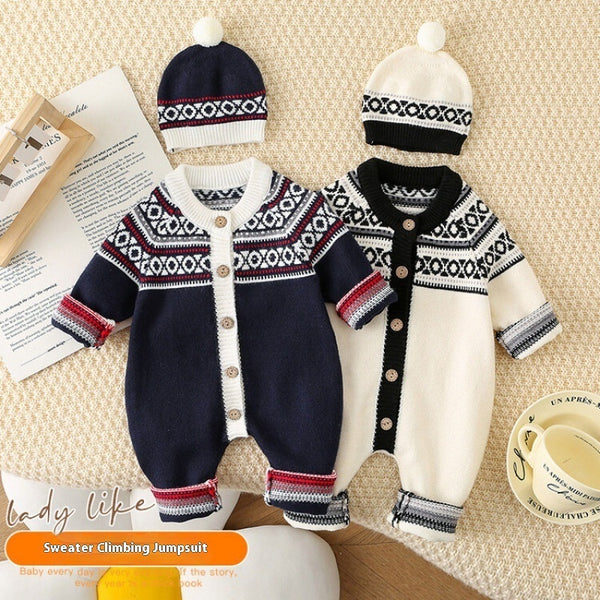 Western Style Striped Knitted Clothing Male And Female Baby One-piece Outing