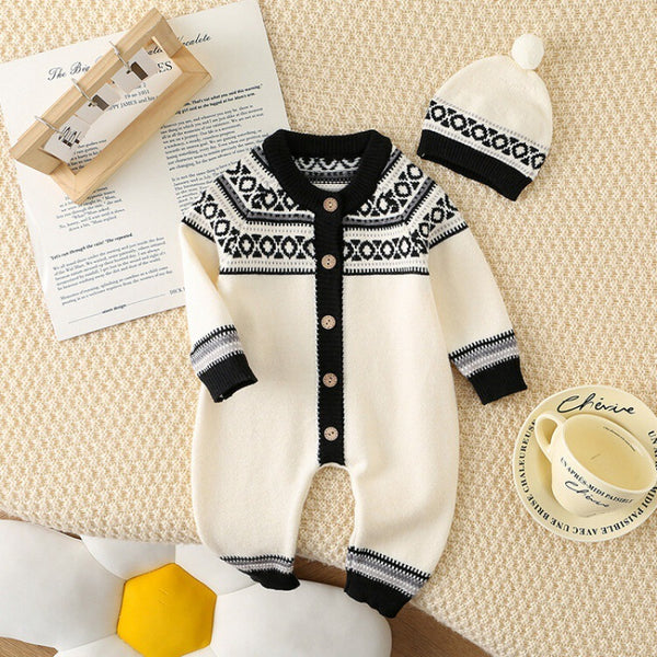 Western Style Striped Knitted Clothing Male And Female Baby One-piece Outing