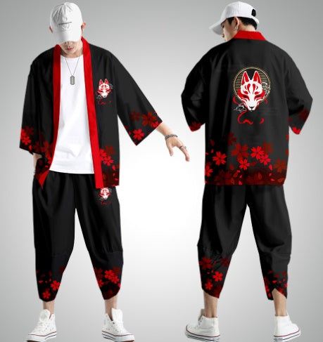 Sun-protective Clothing Male Fox Yin Yang Shi Robe Suit Cardigan Shirt 34 Sleeve Haori