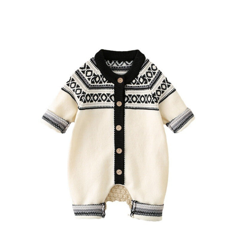 Western Style Striped Knitted Clothing Male And Female Baby One-piece Outing